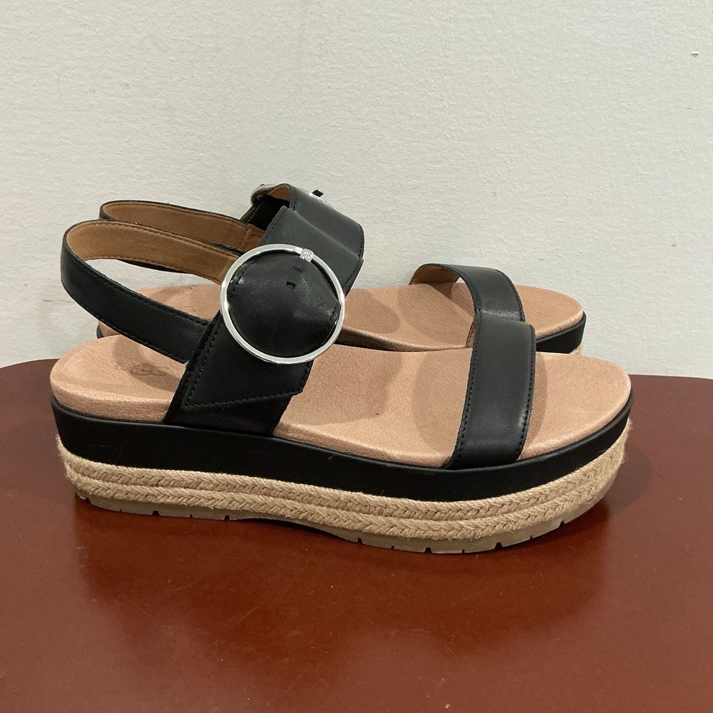 Ugg Black Leather April Platform Sandal Womens Size 10
